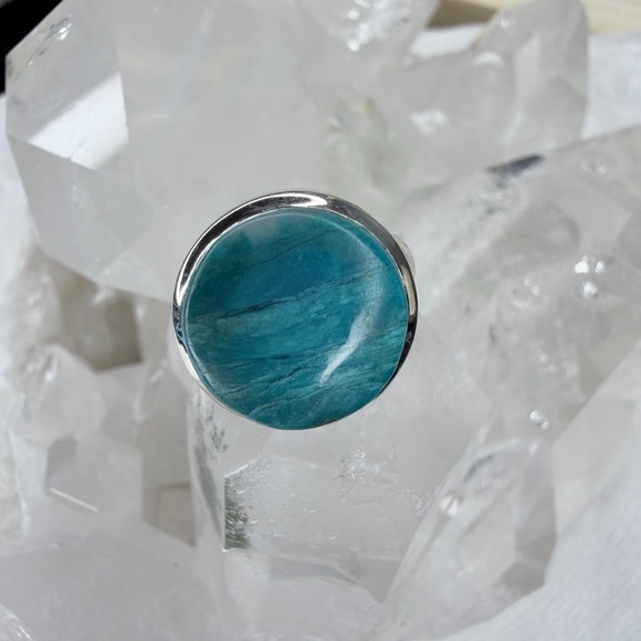 π Blue Opal Ring β Natural Gemstone Chile Solid 925 Size 7 - Picture 2 of 3